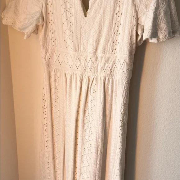 Anthropologie Maeve Cream Eyelet V-Neck Maxi Dress - Picture 5 of 7